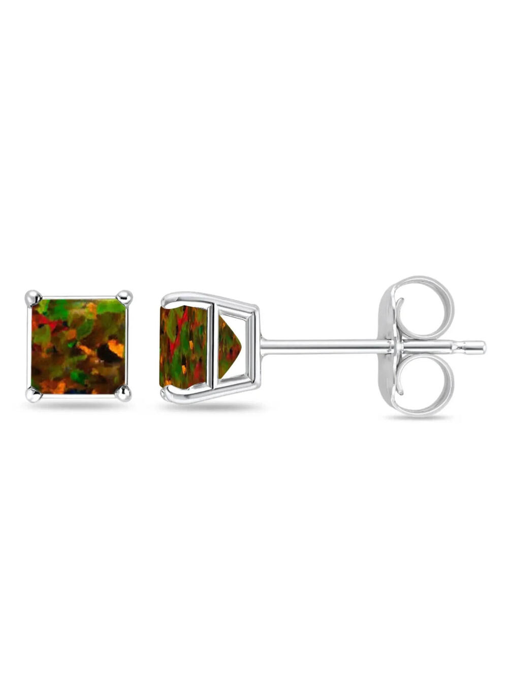 1.25 ct. Red Fire Opal Square Stud Earrings in Sterling Silver - Beautiful!